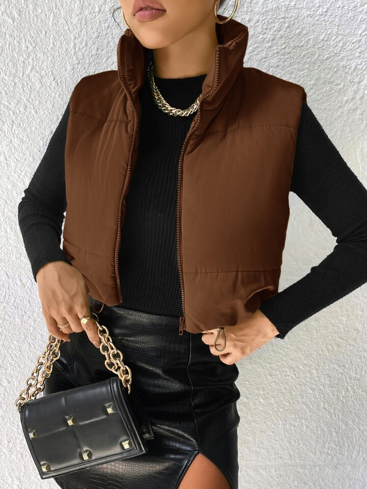 SHEIN Essnce Drawstring Hem Puffer Vest Coat | SHEIN