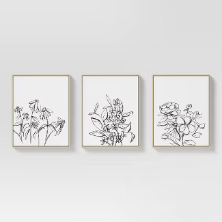 (Set of 3) 16" x 20" Inky Floral Framed Canvases - Threshold™ | Target