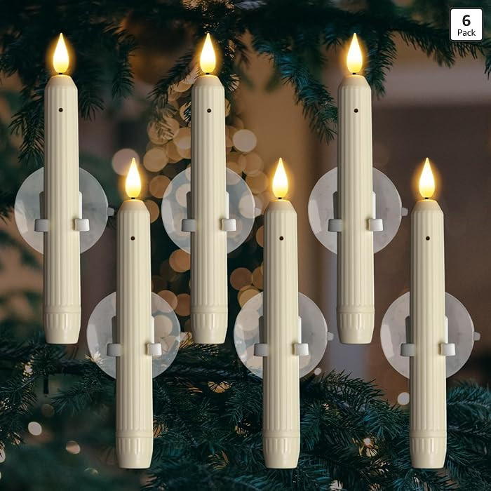 Homemory 6 Pcs Window Candles with Sensor Dusk to Dawn, Ivory Striped Candlesticks with Suction C... | Amazon (US)
