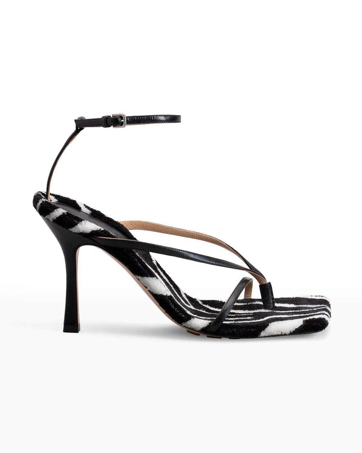 Multi Strap Zebra-Print Stretch High-Heel Sandals | Neiman Marcus
