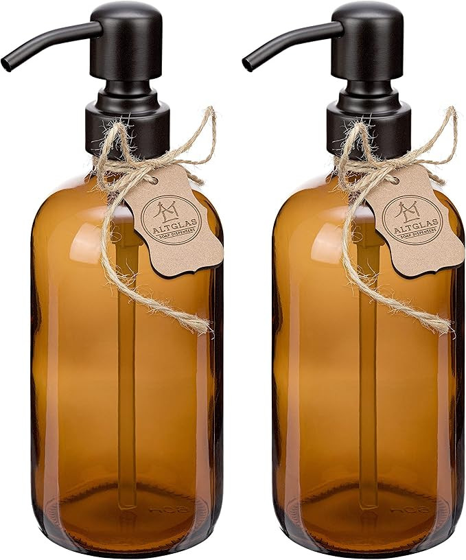 Altglas 2 Stück Seifenspender Sarajevo aus Dicker Braun Glas Flasche im Farmhaus Stil - 500 ml N... | Amazon (DE)