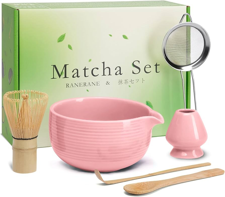 Pink Ceramic Matcha Set, 6 Pcs - Bowl, Whisk (Chasen), Holder, Sifter, Bamboo Scoop & Spoon | Amazon (US)