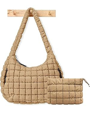 Puffer Tote Bag for Women,Quilted Tote Bag,Large Hobo Quilted Tote Bag Crossbody Shoulder Puff Pu... | Amazon (US)