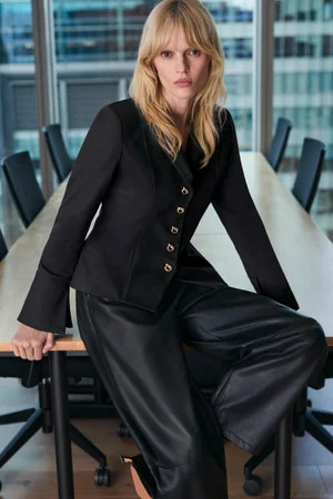 Faux Leather Barrel Leg Trouser | Karen Millen UK + IE + DE + NL