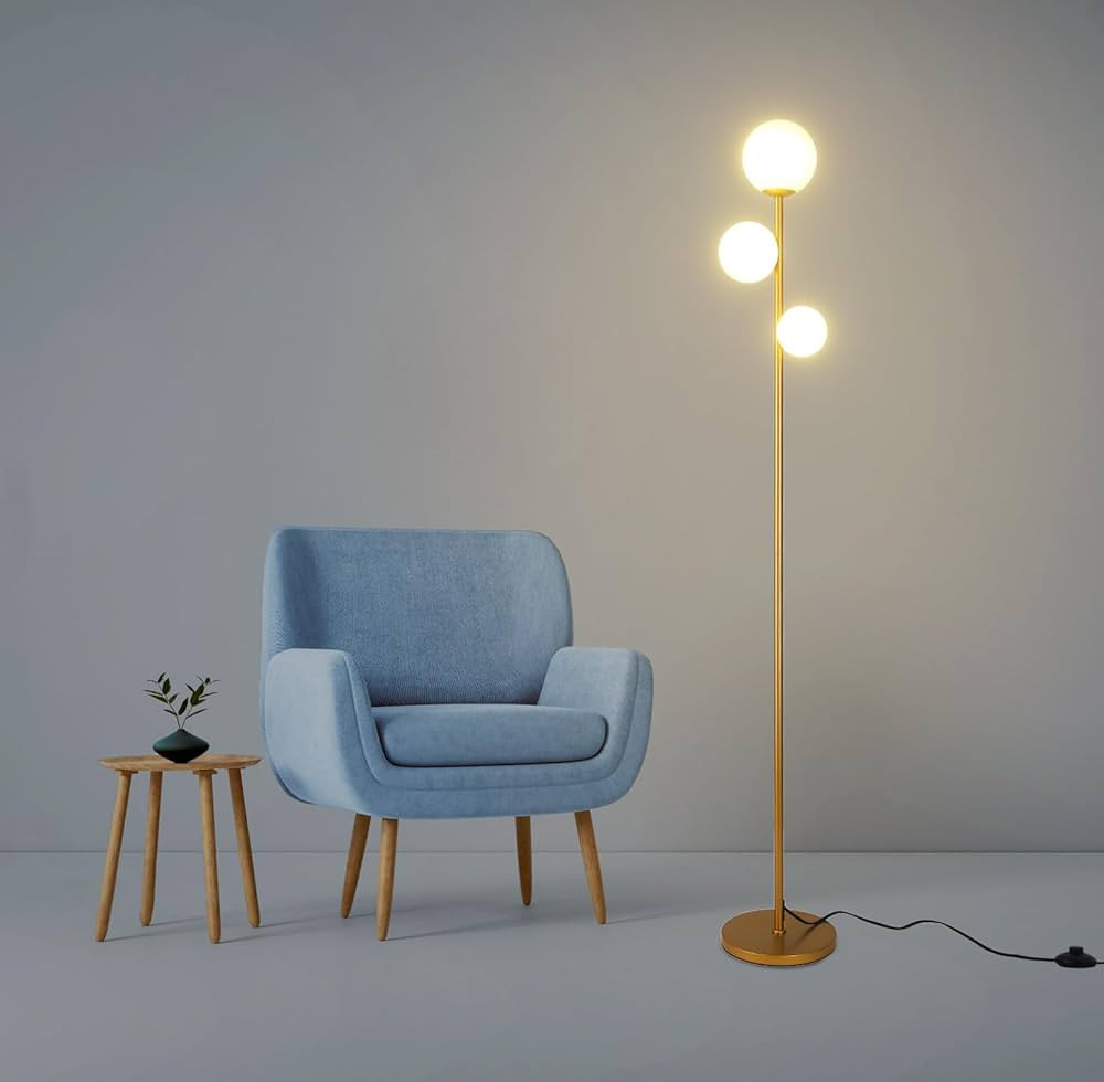 3 Globe Mid Century Modern Floor Lamp for Living Room, Contemporary Gold Lamp with Frosted Glass ... | Amazon (US)