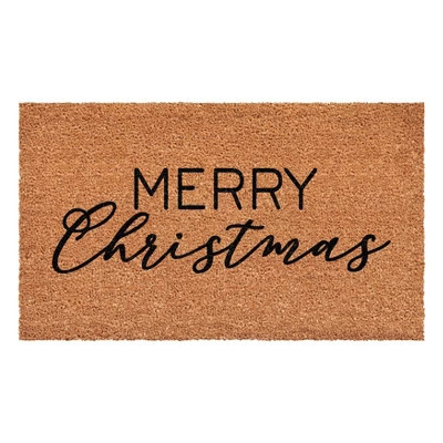 HomeRoots 17" X 29" Brown And Black Merry Christmas Outdoor Coir Door Mat | Target