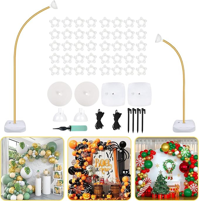 AerWo Balloon Arch Kit 9.35FT & 6FT, Free Bending Half Balloon Arch Stand with Base, Floor Gold B... | Amazon (US)