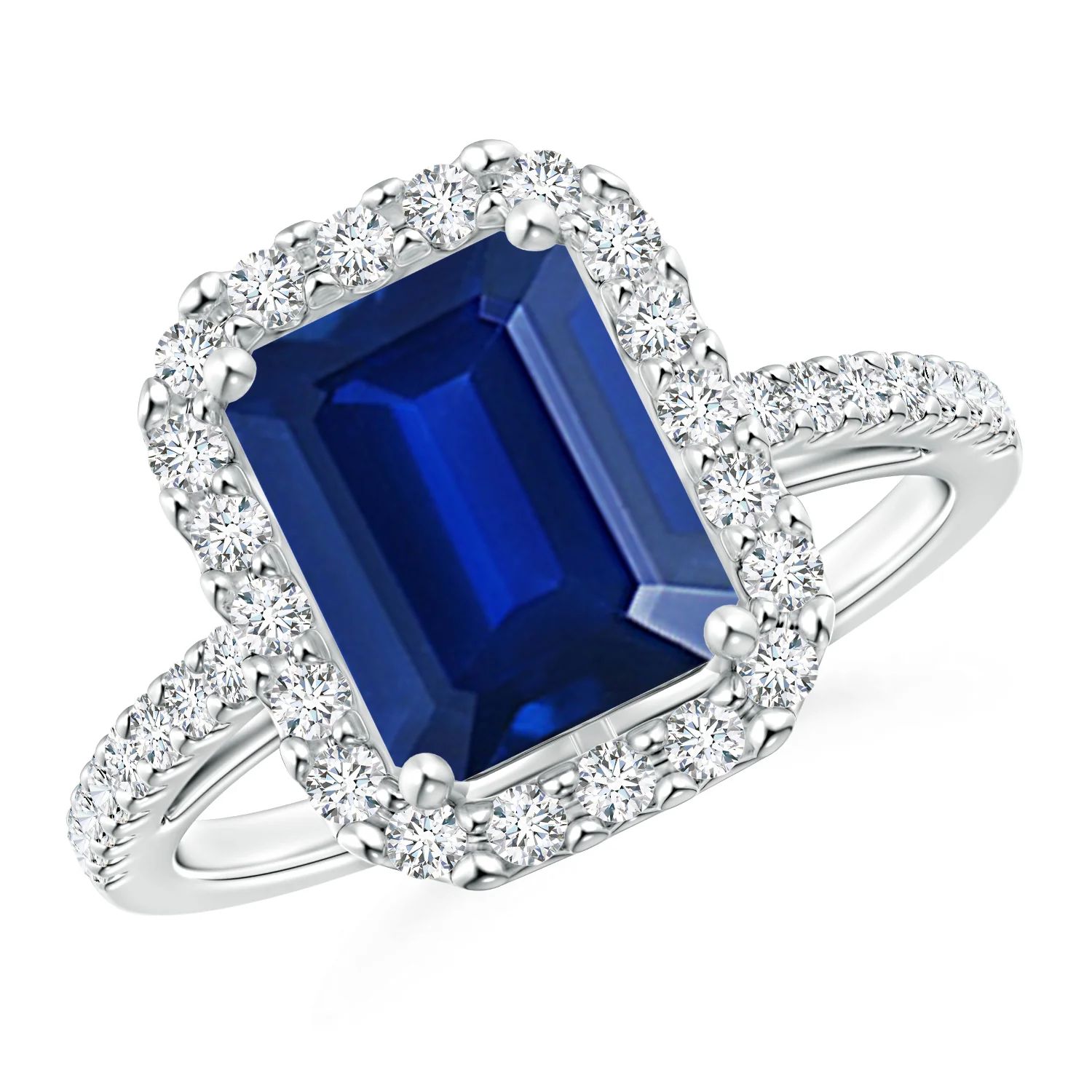 Vintage Inspired Emerald-Cut Sapphire Halo Ring | Angara | Angara