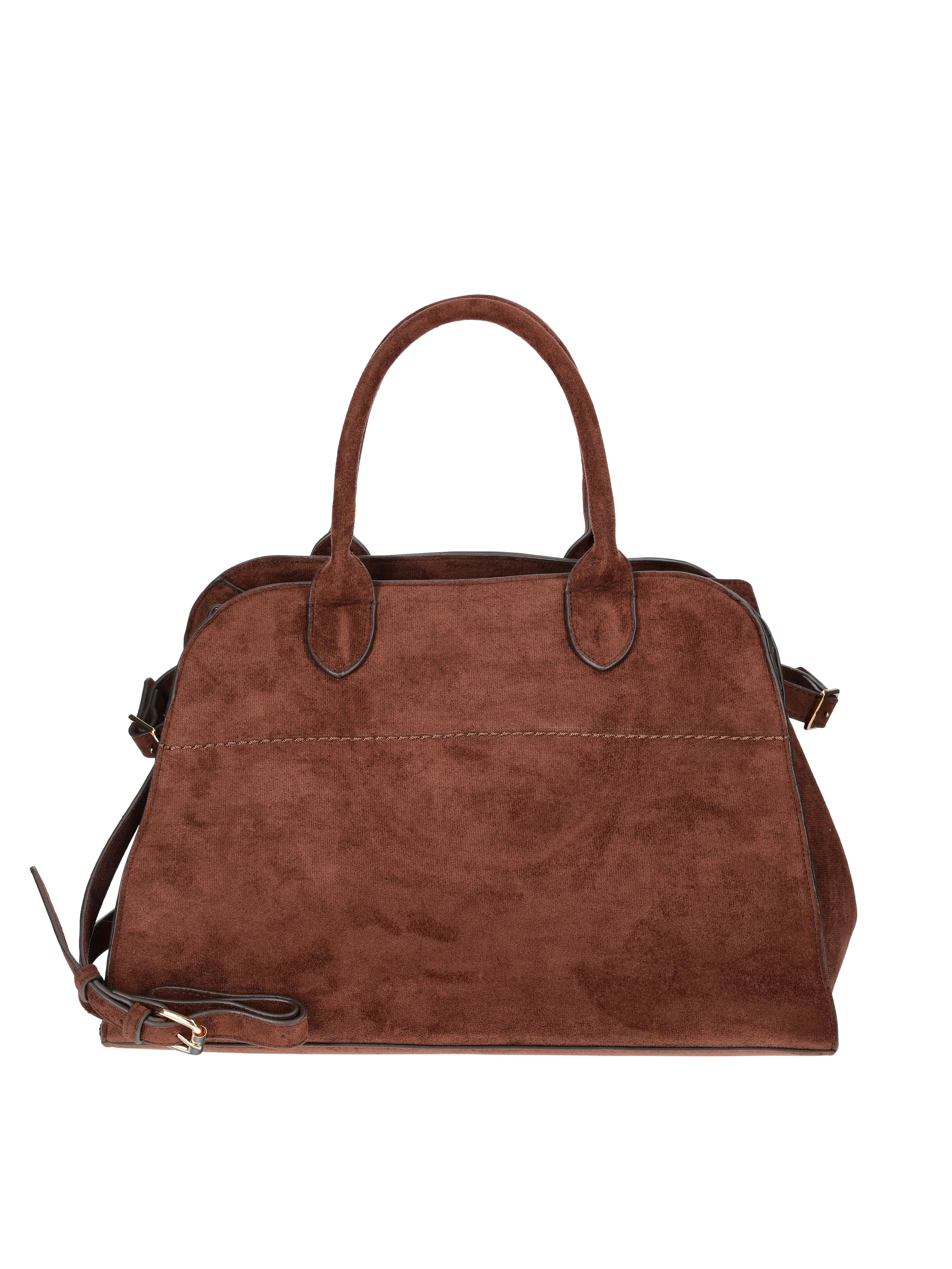Time and Tru Women's Sage Satchel Soft Faux Suede Tote Bag, Chocolate | Walmart (US)