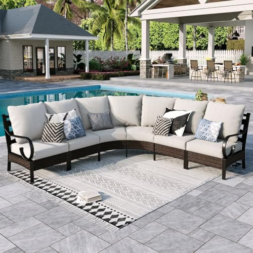 Sophia & William 6 Piece Patio Furniture Set, Half-Moon Curved Outdoor Sofa, Wicker Rattan Outdoor Conversation Sets,Beige | Amazon (US)