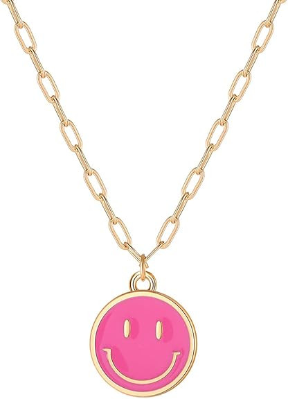 Godyce Smile Pendant Necklace Smile Face Chain Necklace Paperclip Necklace Cute Round Pendant Nec... | Amazon (US)