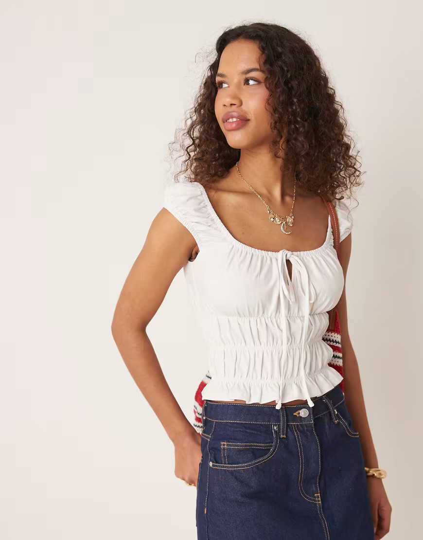 ASOS DESIGN milkmaid short sleeve top in white | ASOS (Global)
