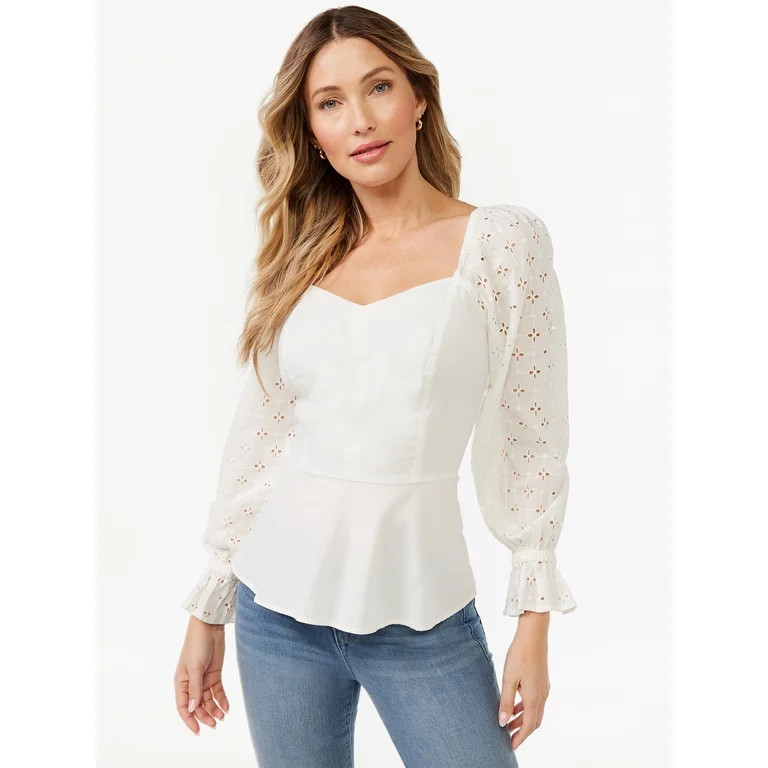 Sofia Jeans by Sofia Vergara Women's Peplum Top with Puff Sleeves | Walmart (US)