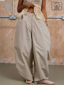 COUREZ Summer Gender Neutral Low Rise Baggy Barrell Fit Check Trousers Y2K Casual Unisex Women Men Cotton | SHEIN