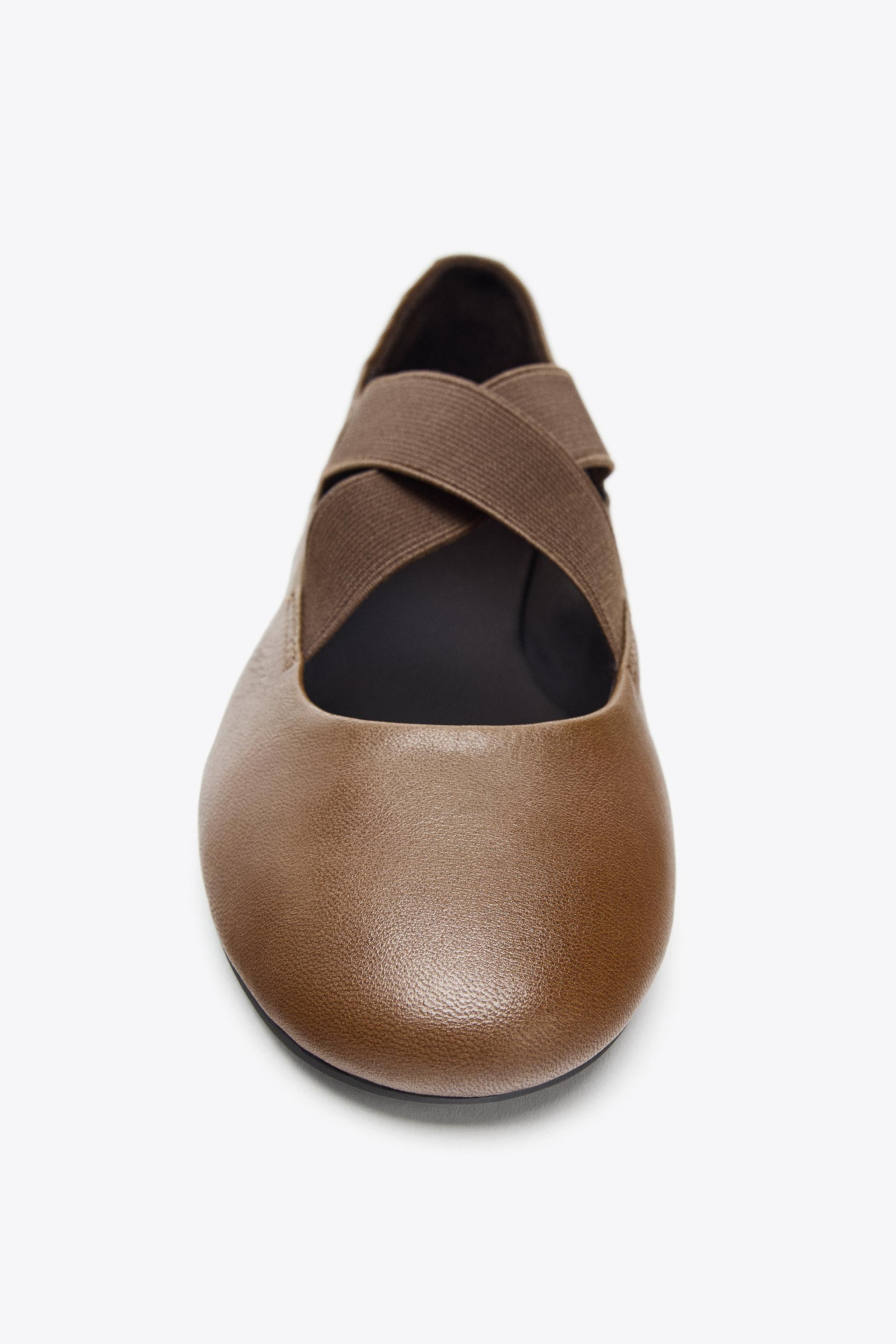 LEATHER BALLERINA SHOES WITH ELASTICATED CROSSOVER STRAPS | Zara UK