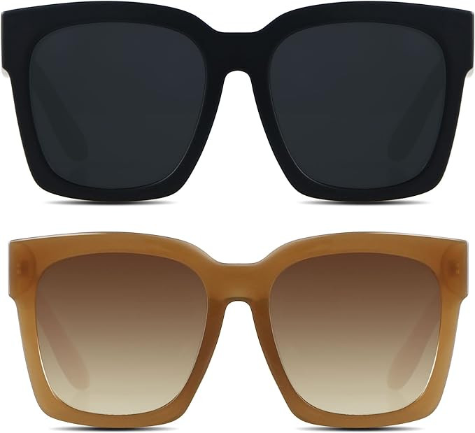 ANDWOOD Oversized Sunglasses for Women Big Large Square Wide Frame Shades Retro Trendy Fashion UV... | Amazon (US)