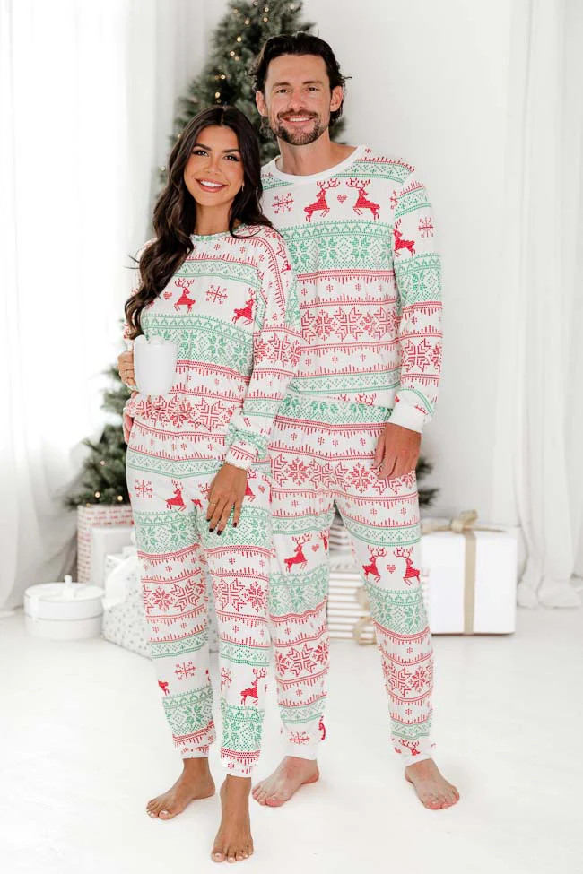 Sleigh All Day Men Red and Green Fair Isle Pajama Top | Pink Lily