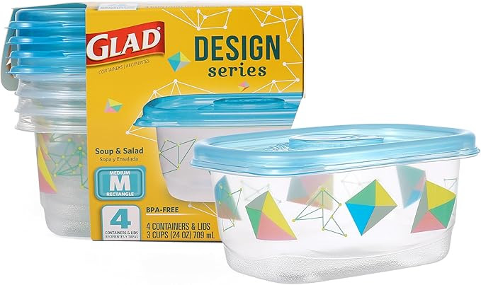 Glad GladWare Design Series Food Storage Containers - Medium Rectangle - Meal Container Holds up ... | Amazon (US)