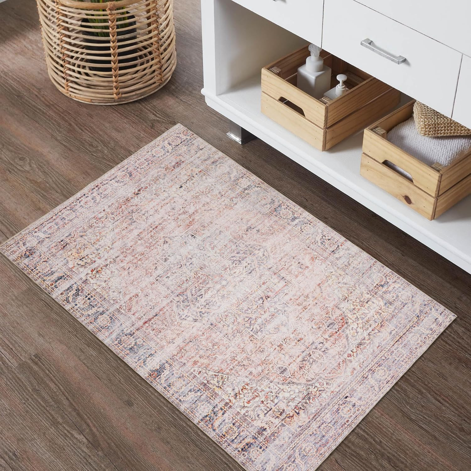 2x3 Washable Small Rug for Living Room Girls Bedroom Pink Boho Floral Area Rug Cute Small Carpet ... | Amazon (US)