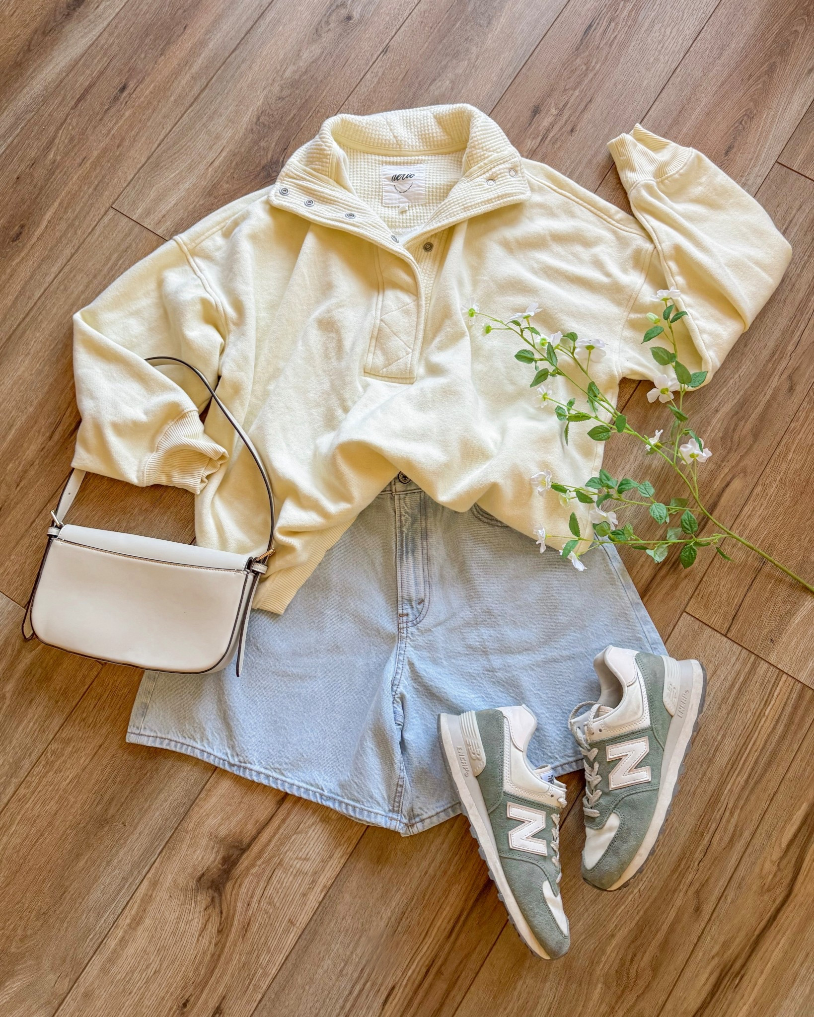 aerie sweatshirt with loose fit shorts. the perfect cool yet warm weather spring outfit. (my sweatshirt is last years version, but they brought back the cozy yellow color!) 

#LTKSeasonal #LTKSpringSale #LTKootd