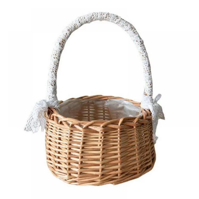 Wicker Rattan Flower Basket, Willow Handwoven Basket with Handle and Plastic Insert, Easter Eggs ... | Walmart (US)