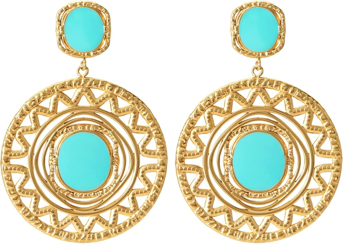 Women's 14K Gold Filled Statement Bohemian Dangle Drop Earrings Boho Hoop Earrings Teen Girls Hyp... | Amazon (US)