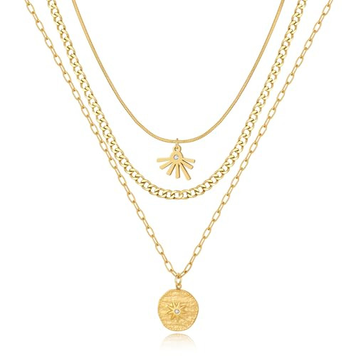 TENTMENTISE Layered Gold Necklaces for Women Gold Layered Necklaces Dainty Gold Necklaces Stainless Steel Necklaces | Amazon (US)