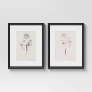 (Set of 2) 16" x 20" Framed Floral Sketch Framed Wall Art White - Threshold™ | Target