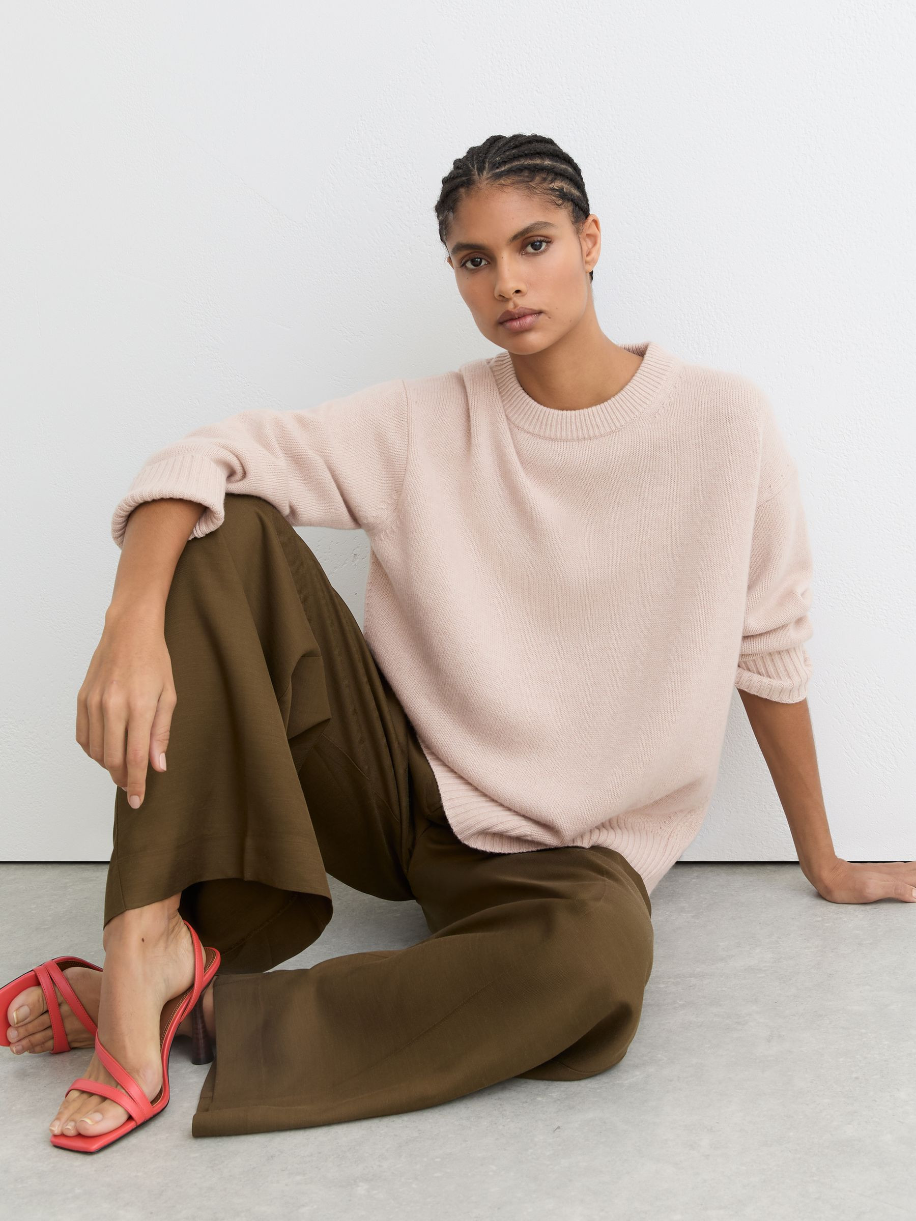 Reiss Wool-Cashmere Crew-Neck Jumper in Blush - REISS | Reiss UK