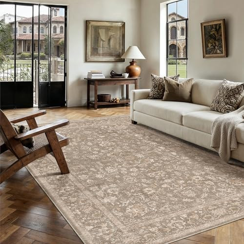 PureCozy 5x7 Deep Brown Area Rug Non Slip Vintage Living Room Distressed Machine Washable Carpet ... | Amazon (US)