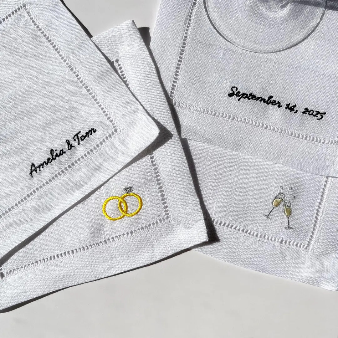 Wedding and Engagement Personalized Linen Cocktail Napkins - Bride & Groom Gift | Etsy (US)