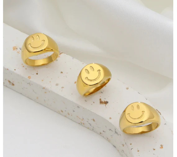 Cute Stainless Steel Smiley Face Ring, Trendy chunky Smiley Face Ring, Positive attitude Smiley R... | Etsy (US)