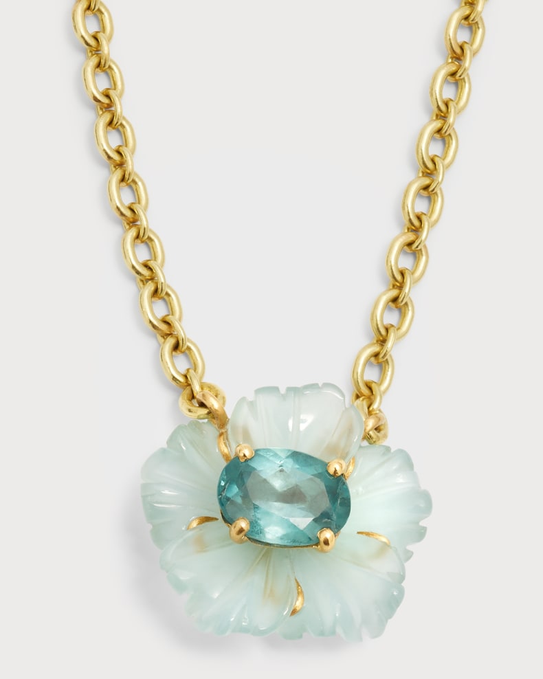 Irene Neuwirth Tropical Flower Aquamarine Necklace in Yellow Gold | Neiman Marcus