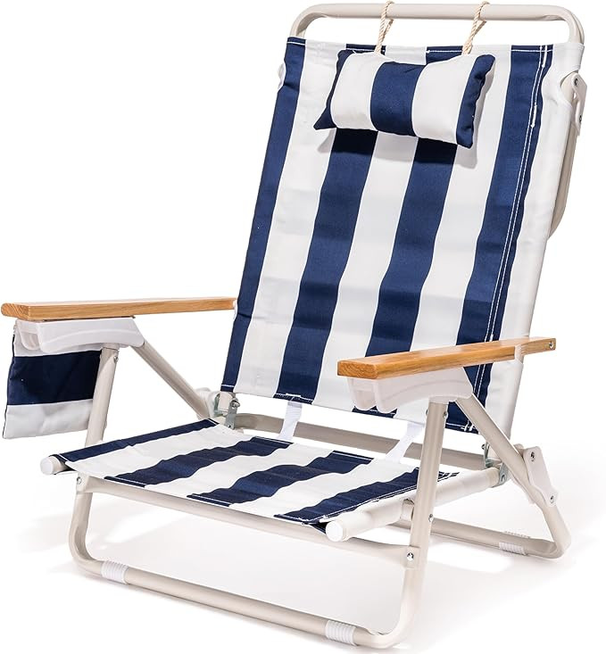 Business & Pleasure Co. Holiday Tommy Chair - Reclining Backpack Beach Chair - Navy Capri Stripe | Amazon (US)