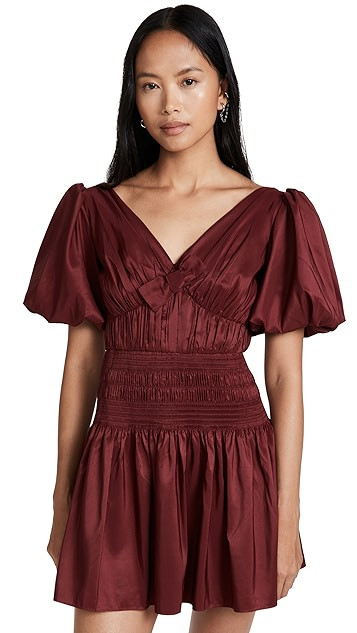 Oxblood Taffeta Puff Sleeve Mini Dress | Shopbop