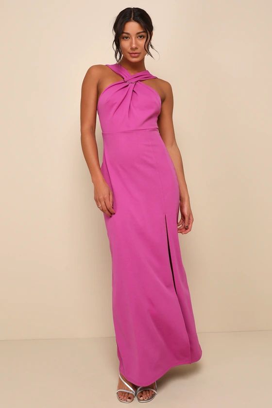 Glorious Perfection Magenta Purple Cross-Front Column Maxi Dress | Lulus