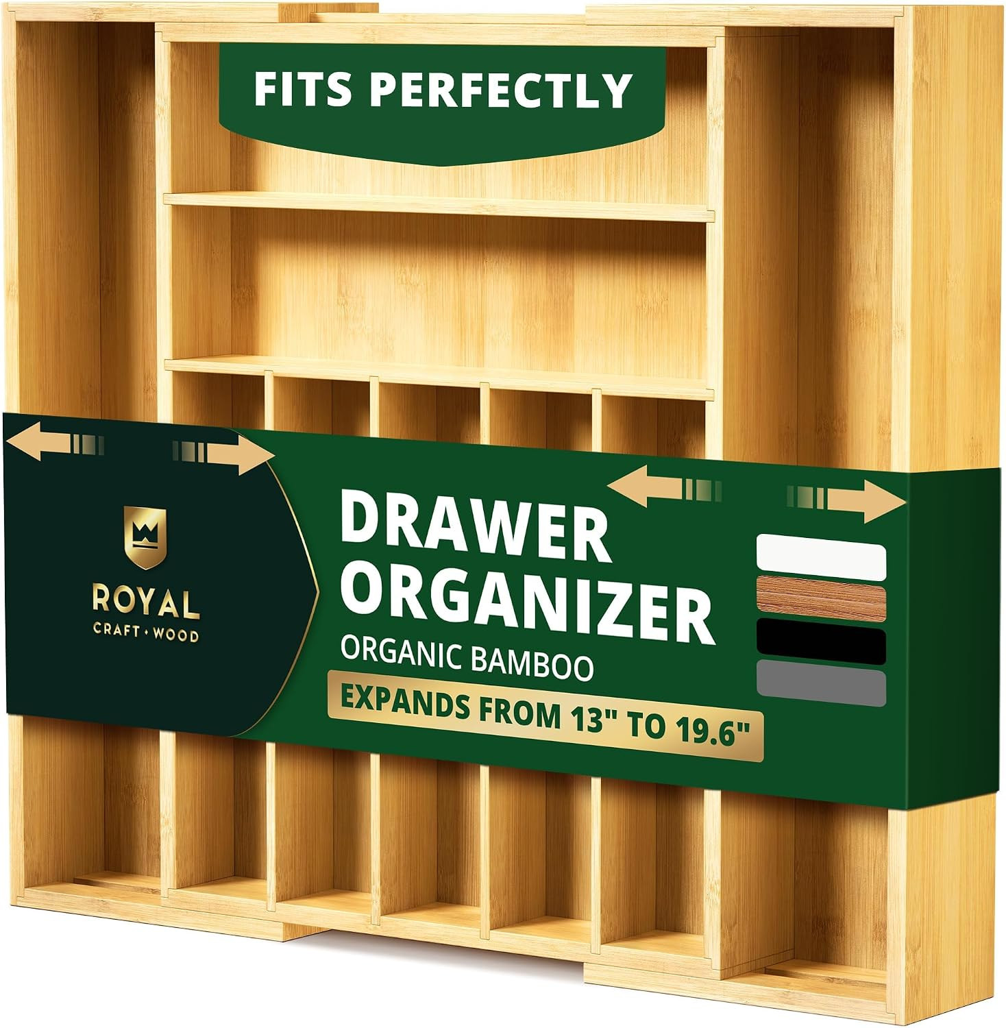ROYAL CRAFT WOOD Luxury Bamboo Kitchen Drawer Organizer for Kitchen Organization - Silverware Organizer, Utensil Holder & Cutlery Tray Drawer Dividers for Flatware Silverware Storage, 9 Slot, Natural | Amazon (US)