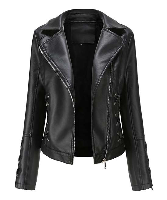 GYK Women's Leather Jackets black - Black Grommet-Accent Faux-Leather Jacket - Women | Zulily