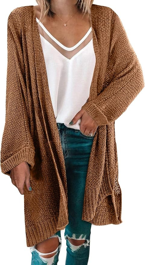 Dokotoo Womens Solid Casual Cozy Knit Open Front Long Cardigan Sweater | Amazon (US)