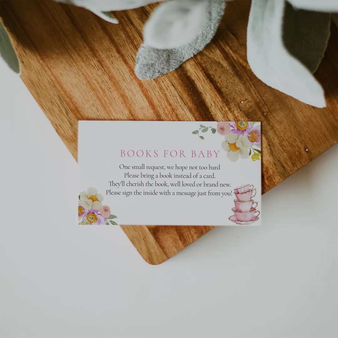 Wildflower Tea Party Baby Shower Books for Baby Insert Card | Bring a Book Request Printable (dig... | Etsy (US)