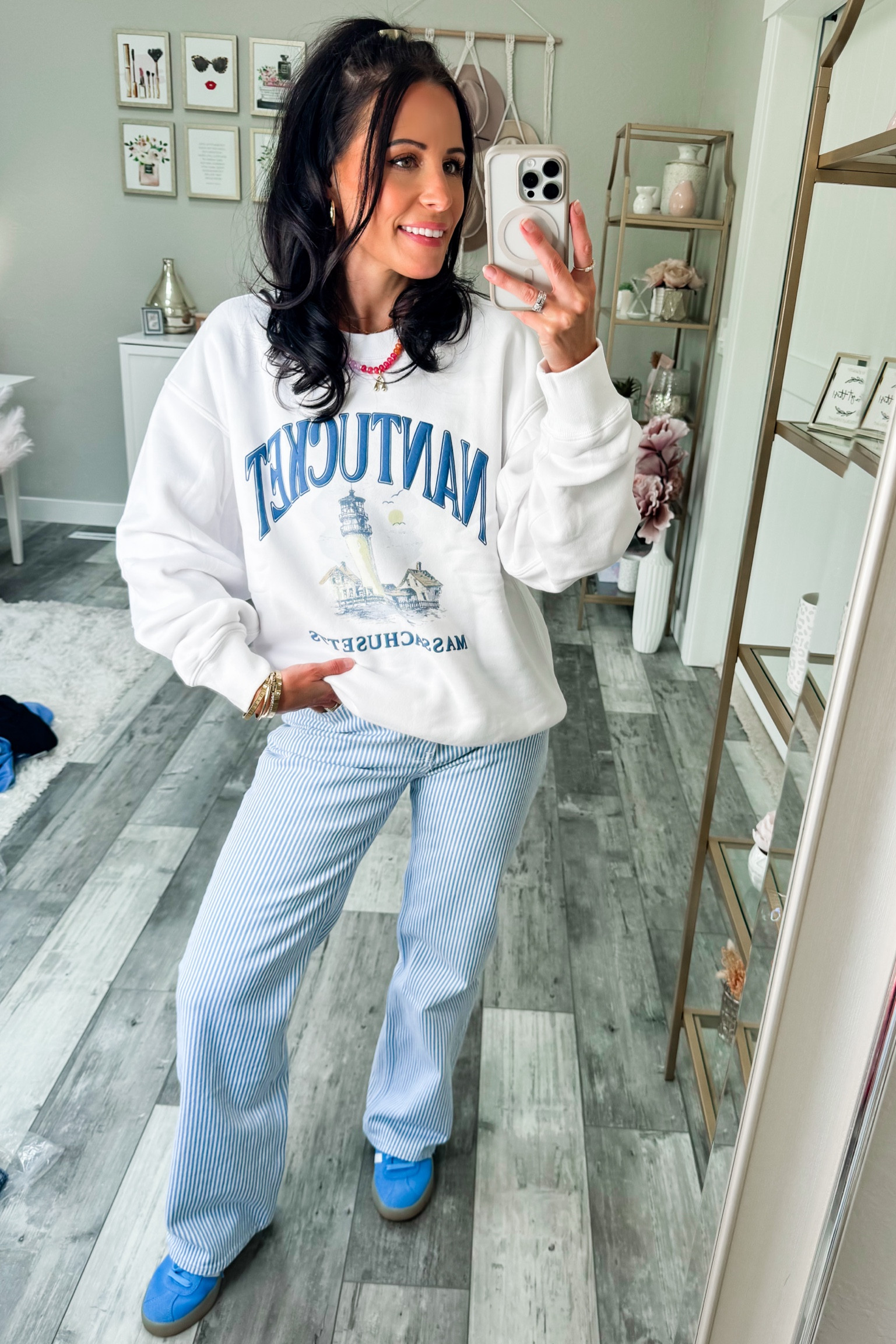 This Abercrombie order was sooo good! This sweatshirt is so comfy cozy and these striped jeans are the cutest! 

Blue/white striped jeans:
Curve love 24 short - ran slightly big 
White Nantucket sweatshirt:
Small - TTS (sized up one for more oversized fit)  

Abercrombie haul, Abercrombie jeans, fall outfit, early fall outfit, petite fashion, petite outfit inspo, neutral outfit, casual outfit inspo, casual chic outfit, graphic sweatshirt, comfy casual outfit 

#LTKFindsUnder100 #LTKFindsUnder50 #LTKSeasonal