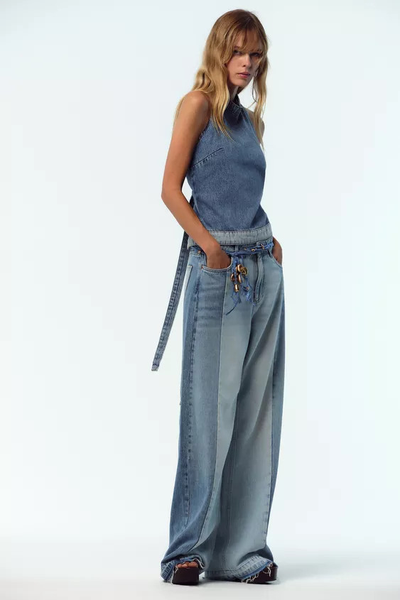 Z1975 COMBINED DENIM HALTER TOP | Zara US