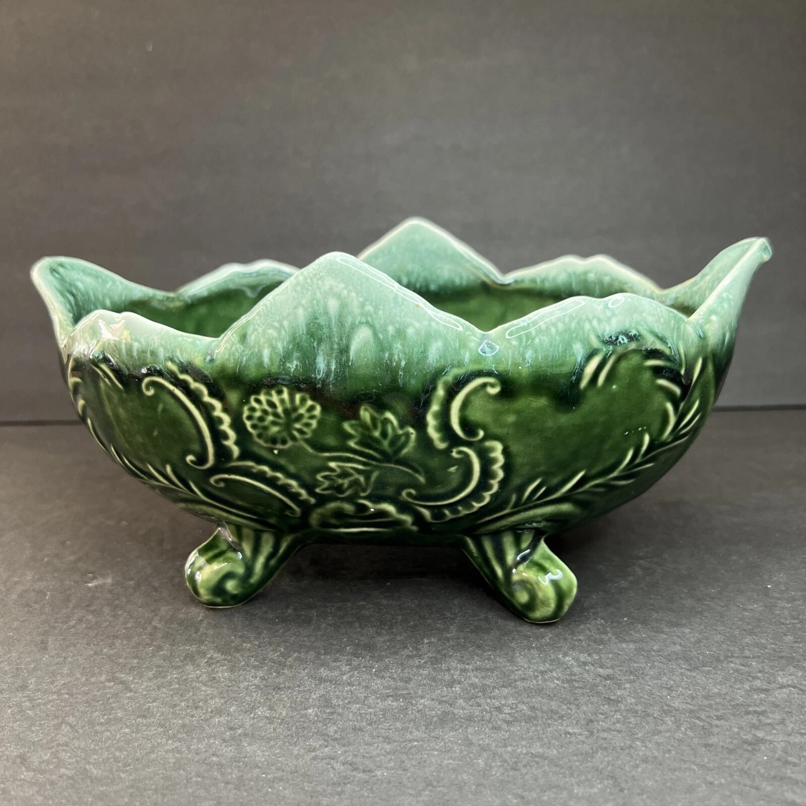 California Pottery Opalescent Green CP-92-USA Planter Footed Bowl | eBay US