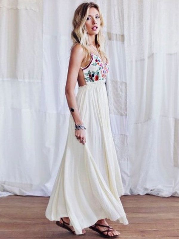 Backless White Dress Floral Print Slip Dress | Milanoo