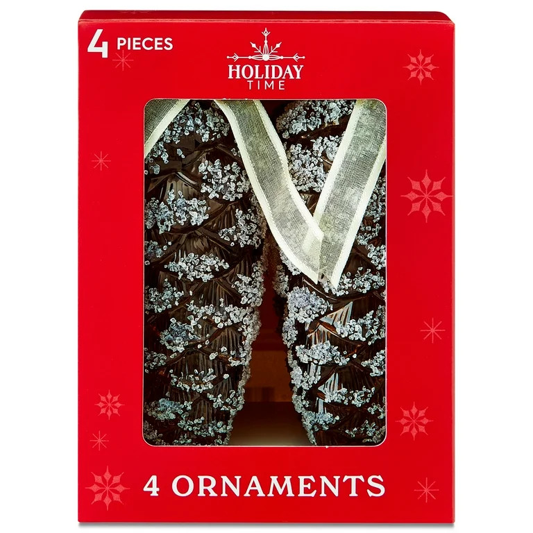 4 Count Clear Frosted Brown Pinecone Christmas Ornaments, 5.7", by Holiday Time - Walmart.com | Walmart (US)