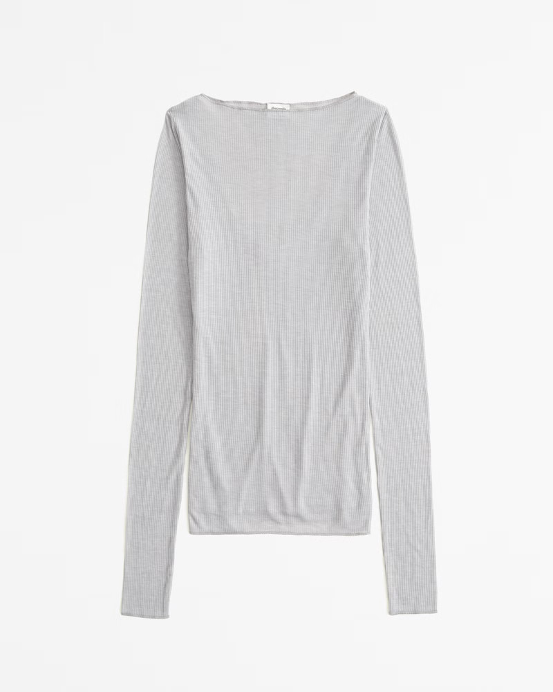 Women's Long-Sleeve Sheer Rib Slash Top | Women's Tops | Abercrombie.com | Abercrombie & Fitch (US)