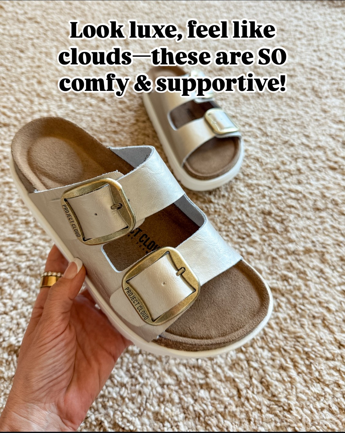 Super comfy cushy sandals perfect for summer.  Feels like you are walking on a cloud. Runs TTS. Great if you are short/ petite because they give you extra height.

#LTKPetite #LTKOver40 #LTKShoeCrush