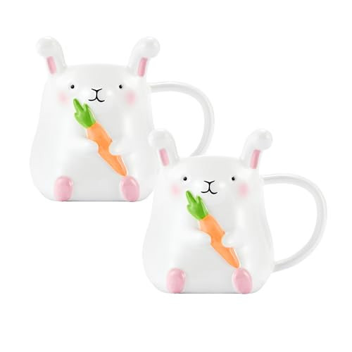 Bico Easter Bunny Hand-Painted 3D Ceramic Mug Set of 2, Microwave & Dishwasher Safe Coffee, Cocoa & Tea Cups | Amazon (US)