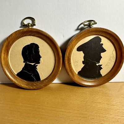 Vintage WOODCROFTERY Round Wooden Framed Miniature Silhouette Plaques Set Of 2  | eBay | eBay US
