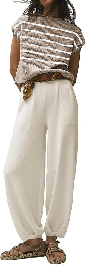 Pink Queen Women's 2 Piece Outfits Sweater Set Knit Pullover Top High Waisted Pants Matching Loun... | Amazon (US)